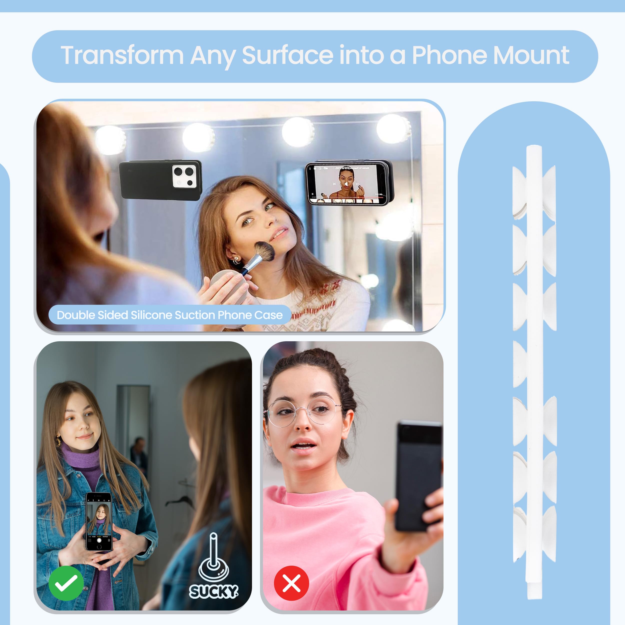 Sucky Double Sided Suction Phone Octo Cup Buddy Mount - Anti-Slip Holder, Hands-Free Phone Accessory For Iphone And Android - St